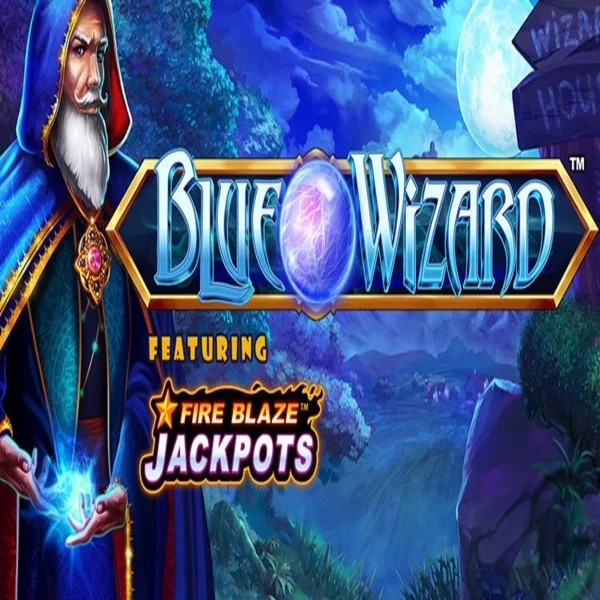 Blue Wizard Fire Blaze Jackpots logo by Rarestone Gaming Revolution Casino